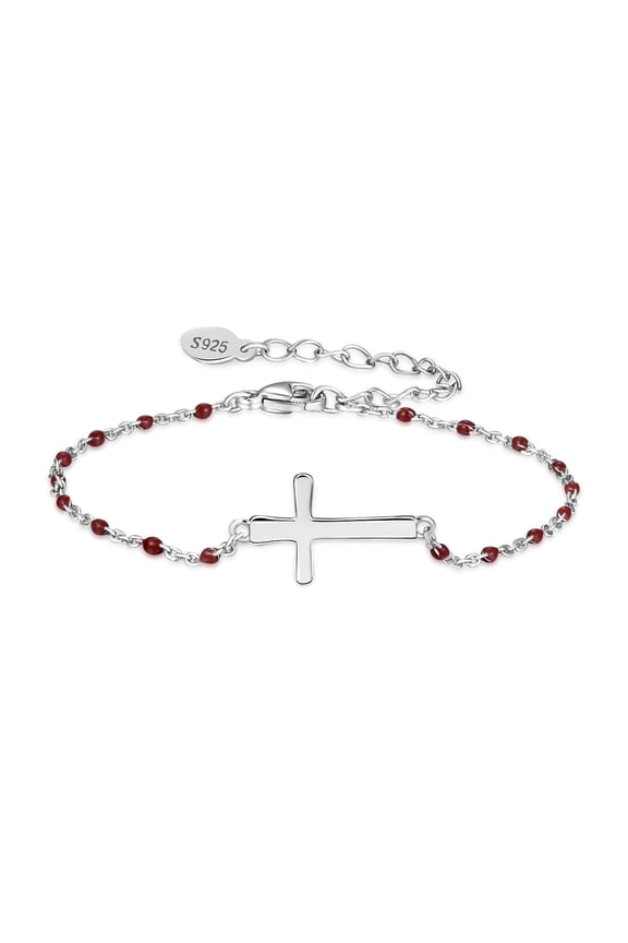 S925 Sterling Silver Birthstone Cross Bracelet for Women ,Adjustable Religious Cross Bracelet Gift for Women (with Gift Box)