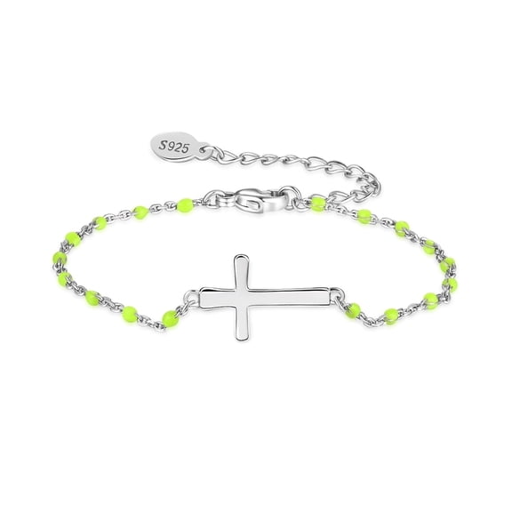 HESHPAWS S925 Sterling Silver Birthstone Cross Bracelet for Women ,Adjustable Religious Cross Bracelet Gift for Women （with Gift Box)