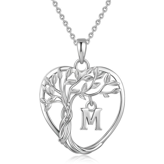 HESHPAWS 925 Sterling Silver Eternal Tree of Life Necklace for Women A-Z  Initial Letter Necklace，Anniversary Birthday Jewelry Gifts