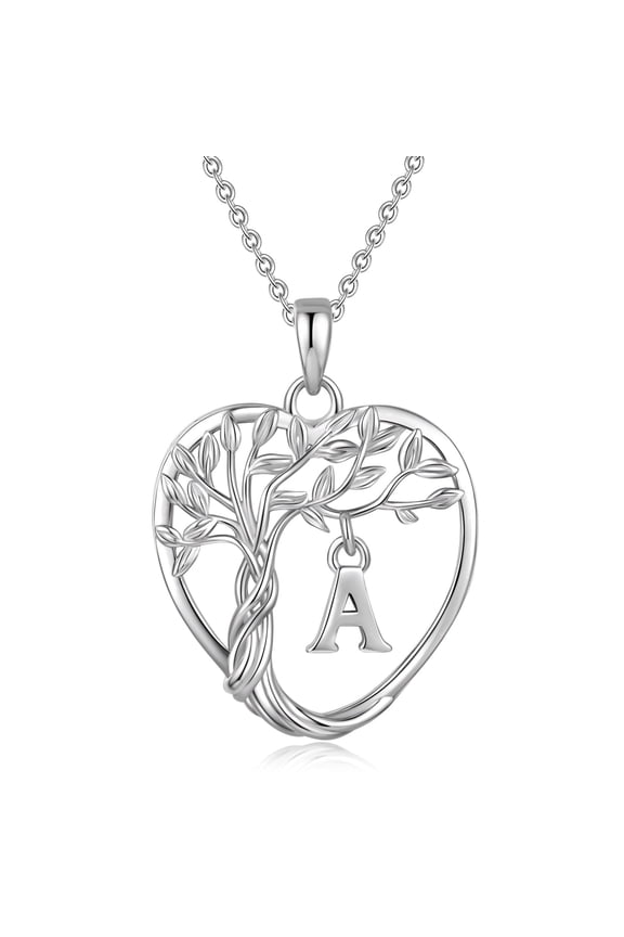 Heart Pendant Necklace Custom Initial Letter Tree Shaped Charm Pendant Jewelry for Women, Gift for Mom Daughter Wife