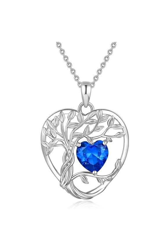 925 Sterling Silver  Tree of Life Necklace  Heart Birthday Stone Necklace  for Women,  Gemstone Anniversary Birthday Jewelry Gifts