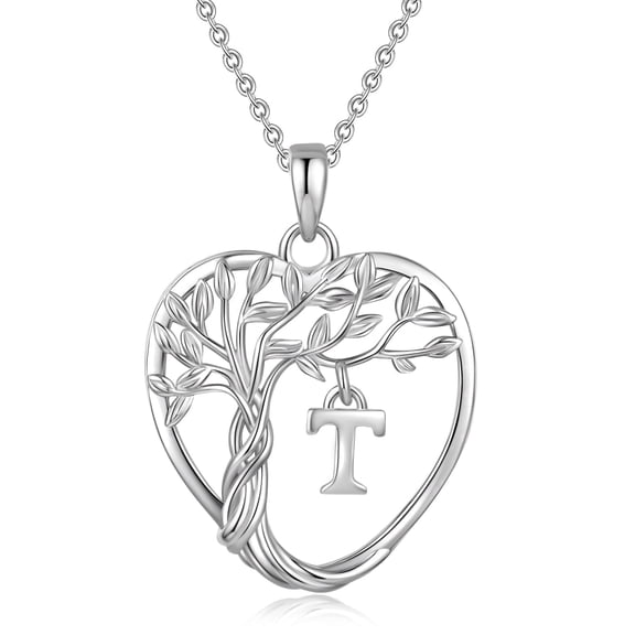 Heshpaws Heart Pendant Necklace Custom Initial Letter Tree Shaped Charm Pendant Jewelry for Women, Gift for Mom Daughter Wife