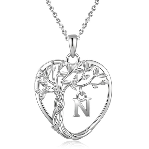 HESHPAWS 925 Sterling Silver Eternal Tree of Life Necklace for Women A-Z Initial Letter Necklace,Anniversary Birthday Jewelry Gifts