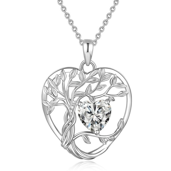 HESHPAWS 925 Sterling Silver Tree of Life Necklace Heart Birthday Stone Necklace for Women, Gemstone Anniversary Birthday Jewelry Gifts