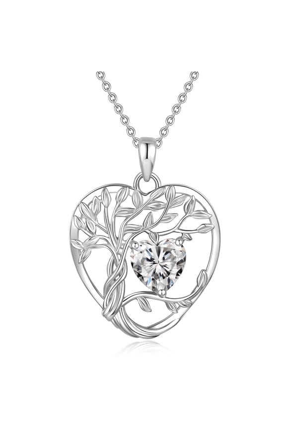 925 Sterling Silver Tree of Life Necklace Heart Birthday Stone Necklace for Women, Gemstone Anniversary Birthday Jewelry Gifts
