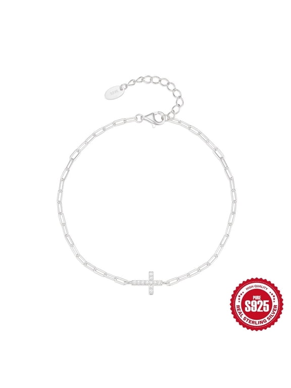 S925 Sterling Silver Cross Bracelet for Women ,Adjustable Cross Faith Bracelet stylish and simple diamond studded Religious Cross Jewelry Confirmation Gift for Women (with Gift Box)