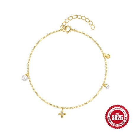 HESHPAWS S925 Sterling Silver Cross Bracelet for Women ,Adjustable Cross Faith Bracelet stylish and simple diamond studded Religious Cross Jewelry Confirmation Gift for Women (with Gift Box)