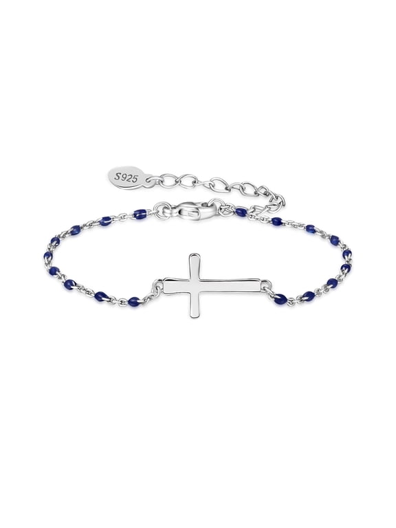 S925 Sterling Silver Birthstone Cross Bracelet for Women ,Adjustable Religious cross bracelet Gift for Women (with Gift Box)