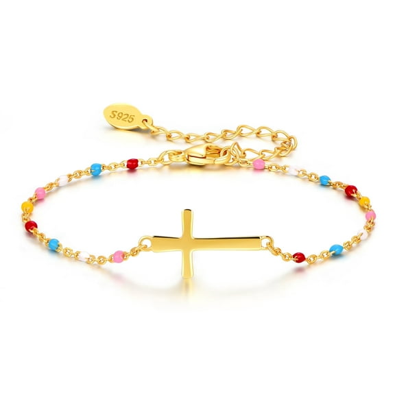 HESHPAWS S925 Sterling Silver Cross Bracelet for Women ,Adjustable Cross Faith Bracelet stylish and simple diamond studded Religious Cross Jewelry Confirmation Gift for Women （with Gift Box)