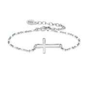 HESHPAWS S925 Sterling Silver Birthstone Cross Bracelet for Women ,Adjustable Religious Cross Bracelet Gift for Women （with Gift Box)