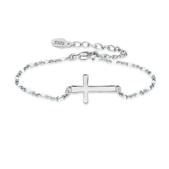 HESHPAWS S925 Sterling Silver Birthstone Cross Bracelet for Women ,Adjustable Religious Cross Bracelet Gift for Women (with Gift Box)