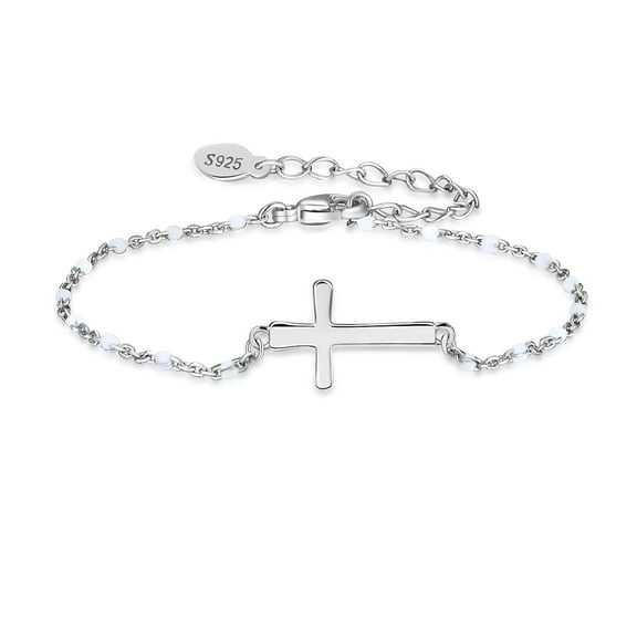 HESHPAWS S925 Sterling Silver Birthstone Cross Bracelet for Women ,Adjustable Religious Cross Bracelet Gift for Women (with Gift Box)