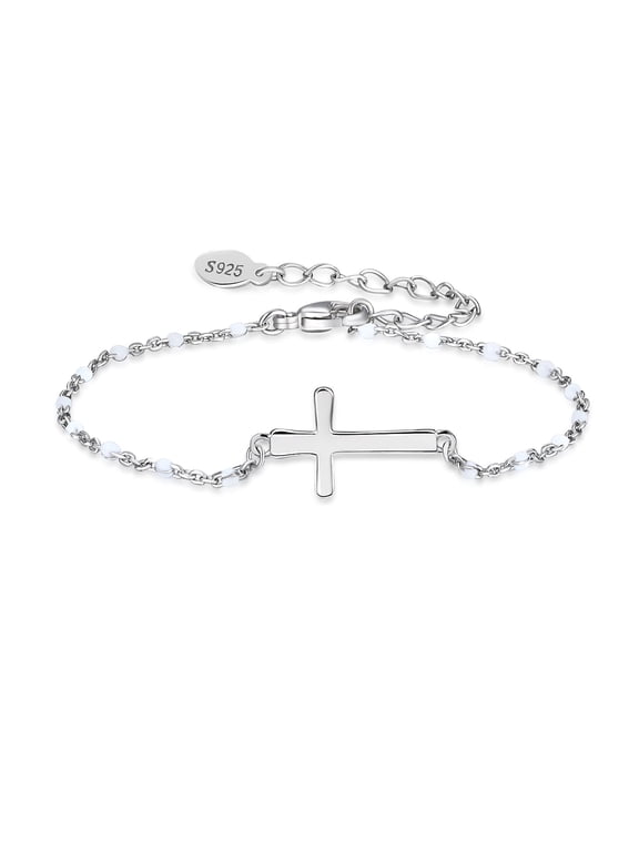 S925 Sterling Silver Birthstone Cross Bracelet for Women ,Adjustable Religious Cross Bracelet Gift for Women (with Gift Box)