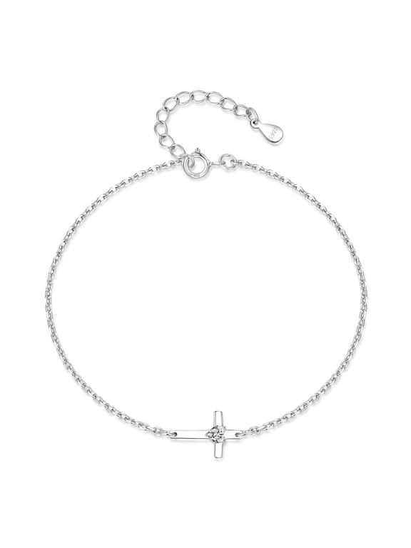 S925 Sterling Silver Cross Bracelet for Women ,Adjustable Religious Birthstone cross bracelet Gift for Women (with Gift Box)