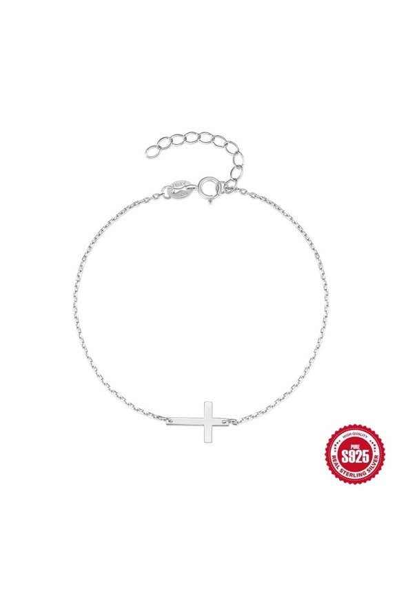 S925 Sterling Silver Adjustable Cross Bracelet for Women with Gift Box