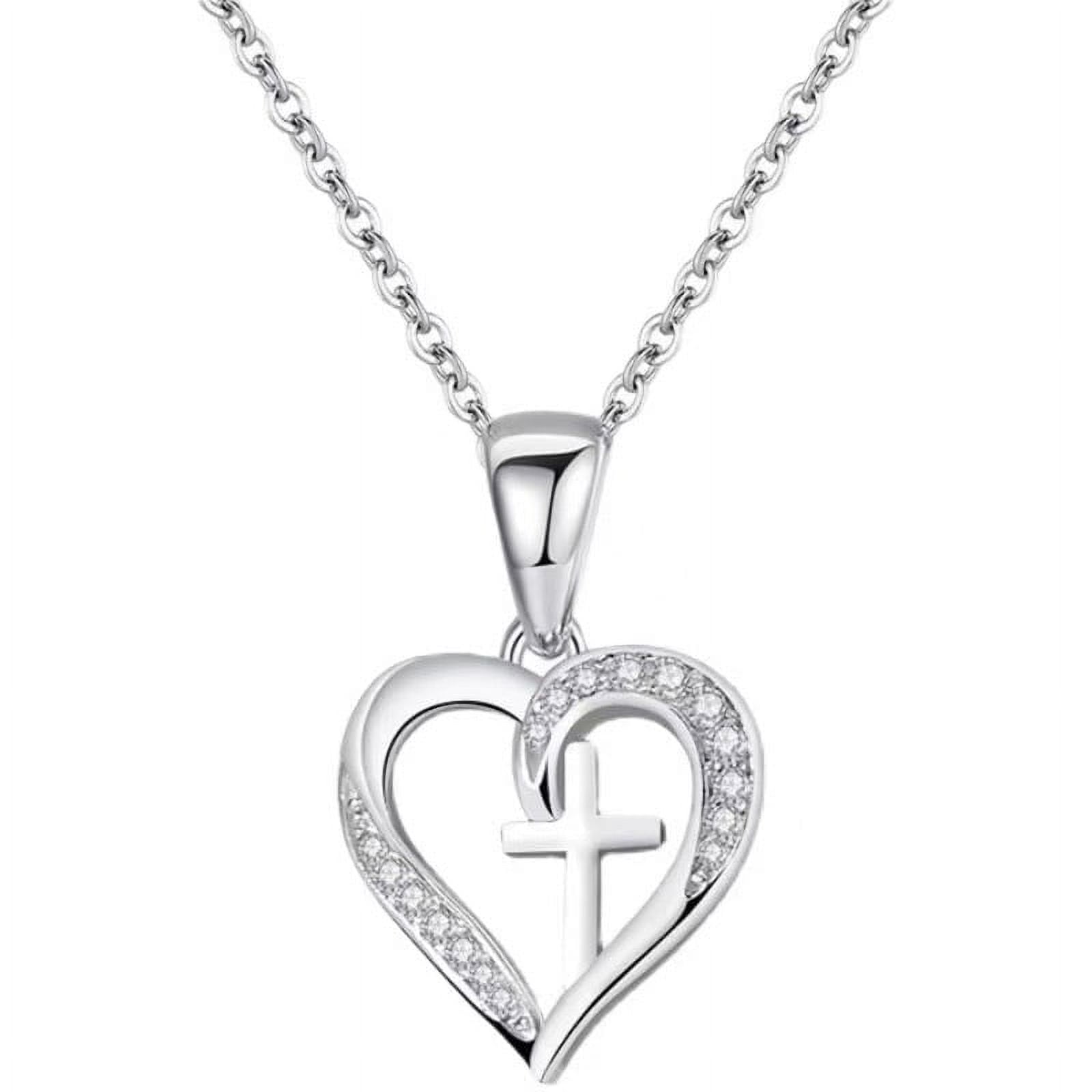 S925 Sterling Silver Cross Pendant Necklace, Heart Chain Jewelry for Women, with Gift Box