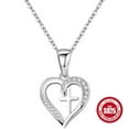 thumbnail image 1 of HESHPAWS S925 Sterling Silver Cross Pendant Necklace, Heart Chain Jewelry for Women, with Gift Box, 1 of 9