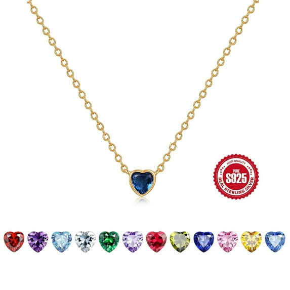 HESHPAWS S925 Sterling Silver Pink Diamond Necklace, Love Birthday Stone Birthday Anniversary Jewelry Gift, with Gift Box