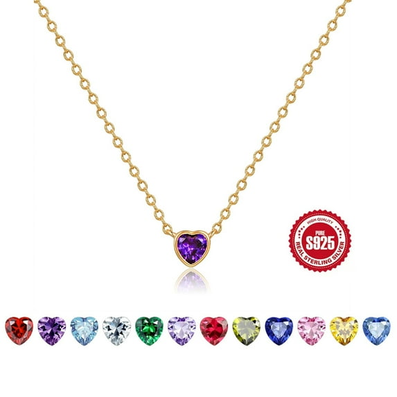 HESHPAWS S925 Sterling Silver Pink Diamond Necklace, Love Birthday Stone Birthday Anniversary Jewelry Gift, with Gift Box