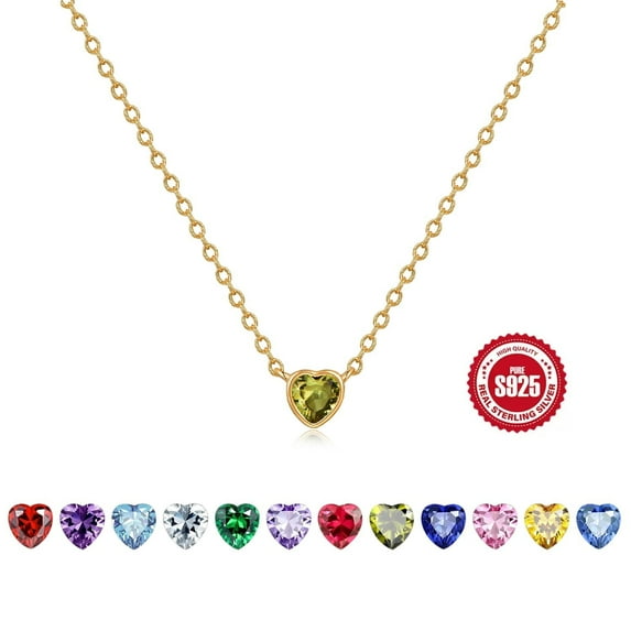 HESHPAWS S925 Sterling Silver Pink Diamond Necklace, Love Birthday Stone Birthday Anniversary Jewelry Gift, with Gift Box