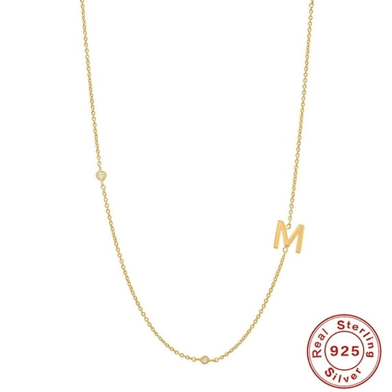 HESHPAWS S925 pure Silver Sideways Initial Diamond Studded Necklace,, Women's Collarbone Necklace, Initial Name Necklace, Custom Letter Necklace, Name Necklac (with Gift Box)