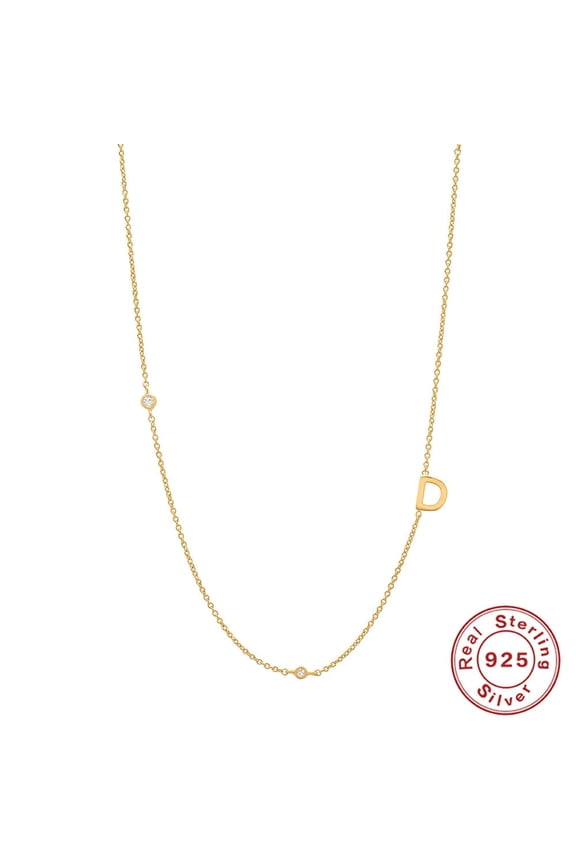 S925 pure Silver Sideways Initial Diamond Studded Necklace,, Women's Collarbone Necklace, Initial Name Necklace, Custom Letter Necklace, Name Necklac (with Gift Box)