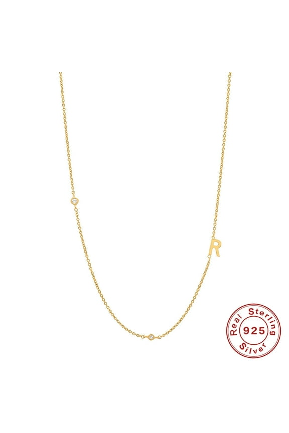 S925 pure Silver Sideways Initial Diamond Studded Necklace,, Women's Collarbone Necklace, Initial Name Necklace, Custom Letter Necklace, Name Necklac (with Gift Box)