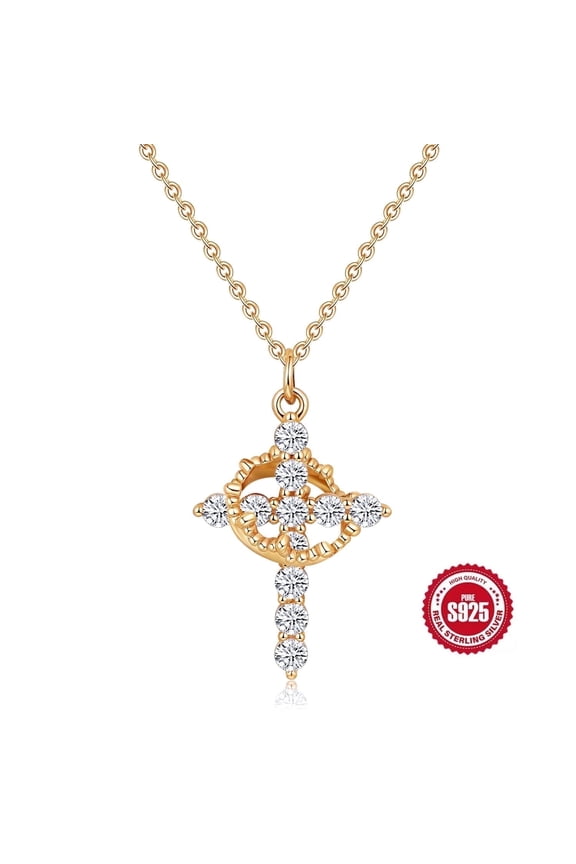 S925 Sterling Silver Cross Pendant Necklace with Zircon, Birthstone cross necklace for Women Cross Chain Jewelry Gifts
