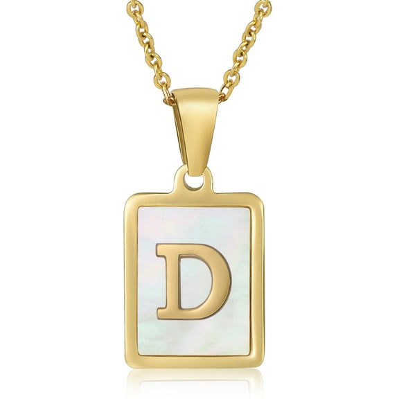 HESHPAWS Shell Initial Necklace for Women A-Z Letter Pendant Necklace Womens Capital Letter Yellow Gold Plated Stainless Steel Cable Chain 18 in