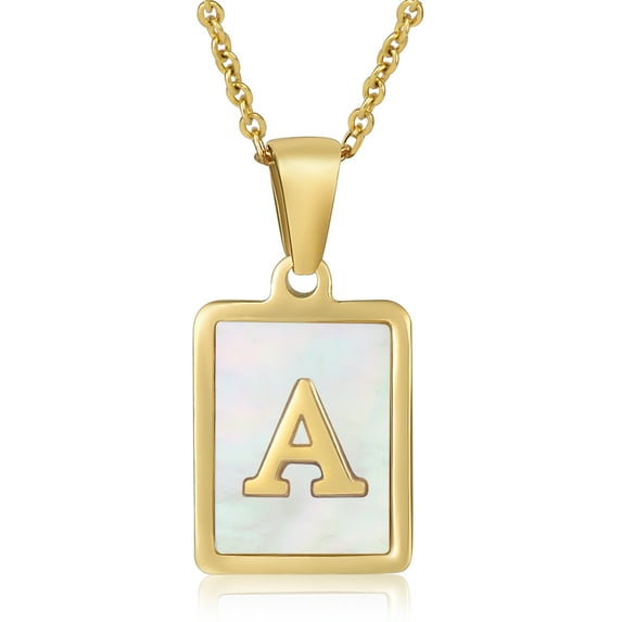HESHPAWS Shell Initial Necklace for Women A-Z Letter Pendant Necklace Womens Capital Letter Yellow Gold Plated Stainless Steel Cable Chain 18 in