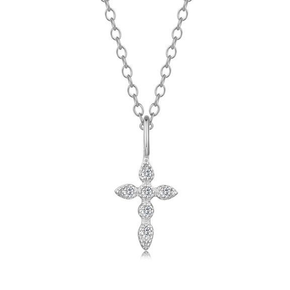 Heshpaws Birthstone Cross Necklace for Women  Cubic Zirconia Pendant with Sparkle  Christmas Birthday Gift for Mom Daughter Wife  Choose Silver or Rose Gold
