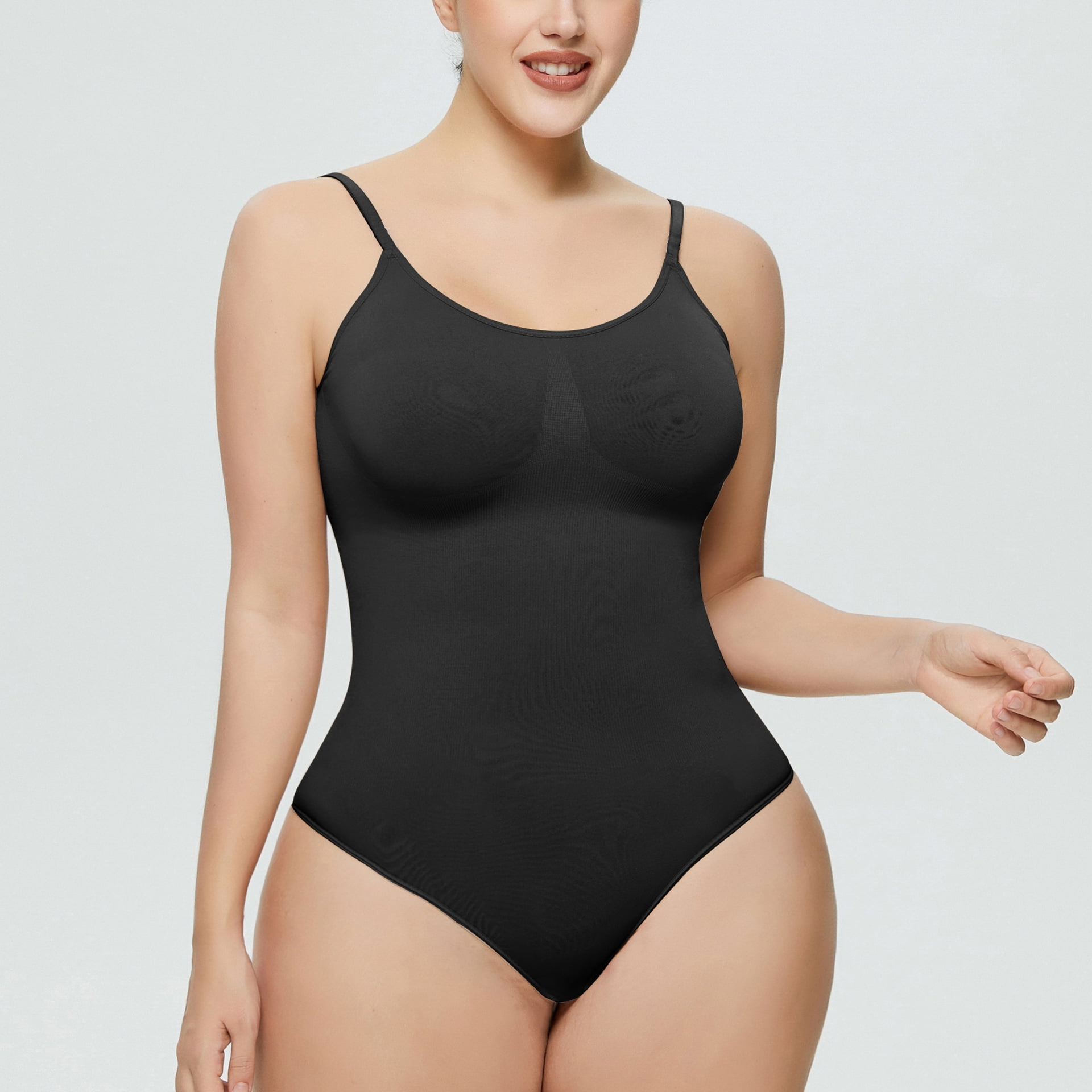 Thong Bodysuit for Women Crew Long Sleeve Seamless Tummy Control Shapewear,  Sexy Tops T Shirt Body Suit (Color : Skin 2, Size : Large)