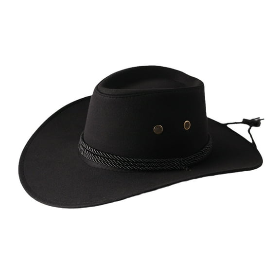 HESITONE Hiphop Jazz Hat Wide Brim Retro Western Cowboy Hat for w/ Rope All-match for Hip