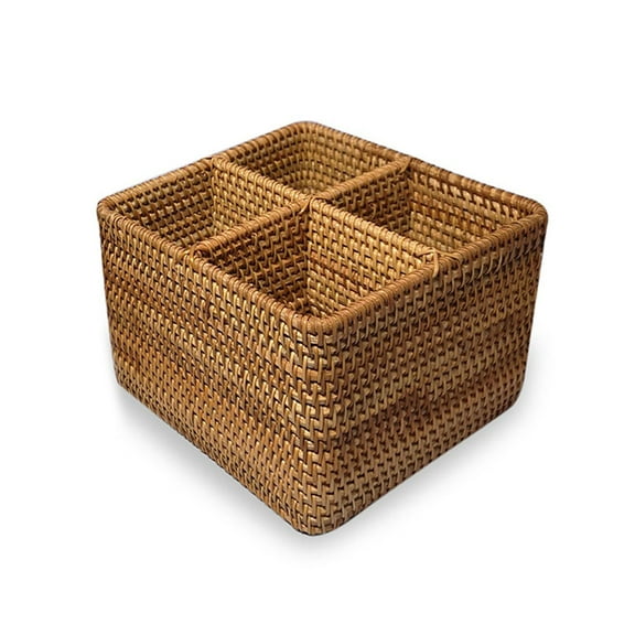 HESITONE Square Hand Woven Storage Basket 4 Compartment Desktop Storage Serving Basket for Creative Organizer Household Collection Retro Classic Arrangement Decorative Photography Props