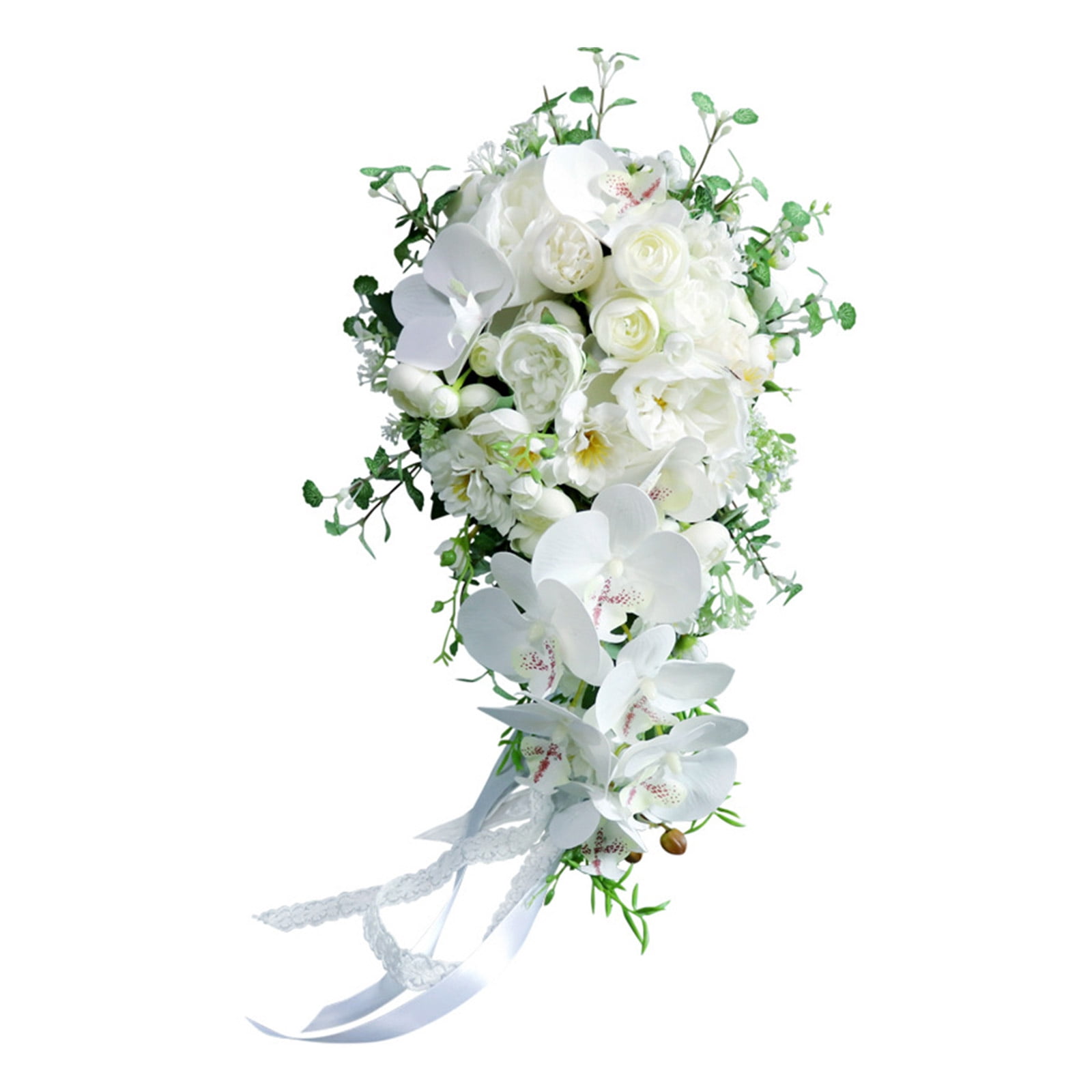 HESITONE Wedding Cascading Bridal Bouquet Artificial for Butterfly Orchid Water Drop Style Waterfalls Bridesmaid Holding Flower D