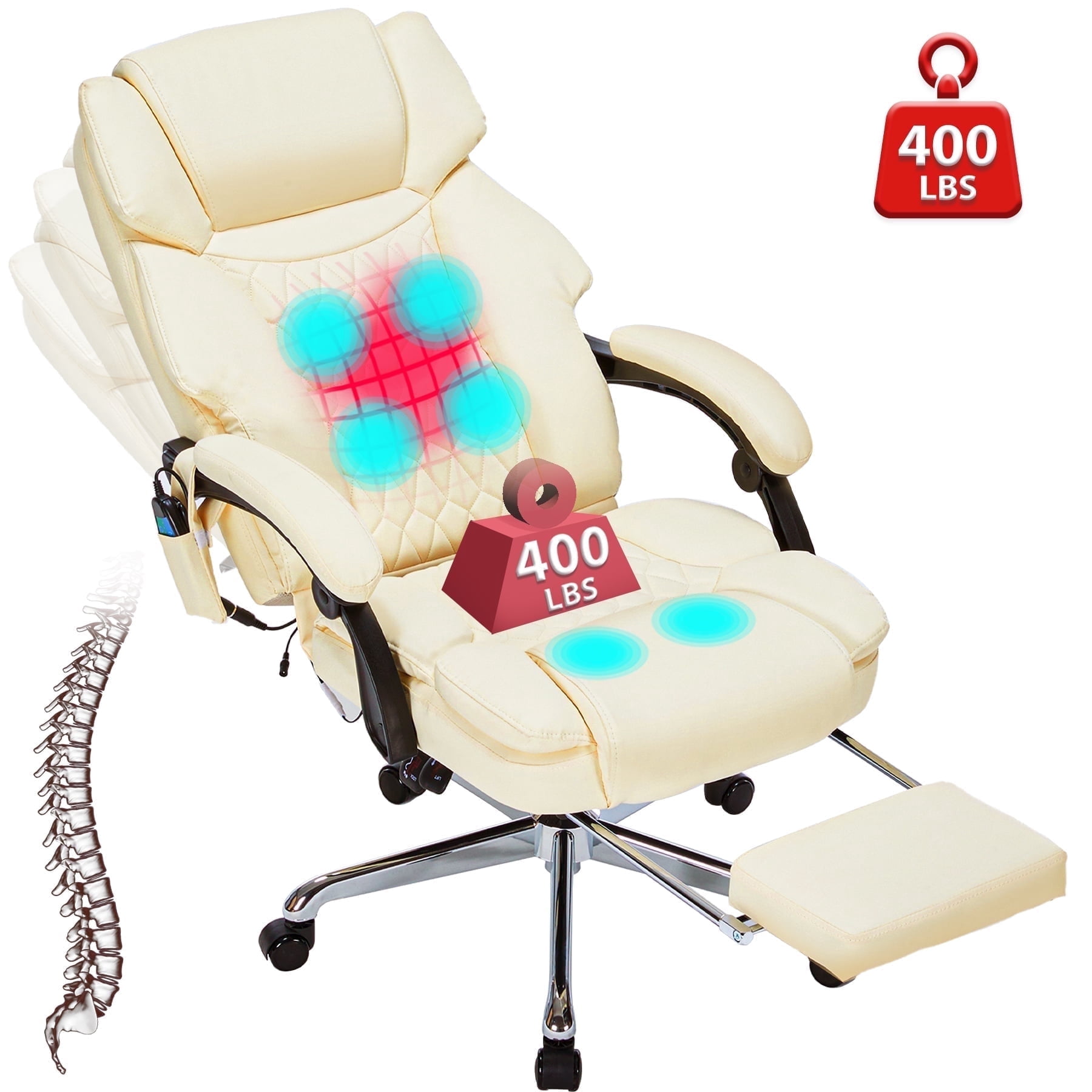 HESL Office Chair With Massage And Heated Lumber Spport, Big and Tall Reclining Desk Chair,White