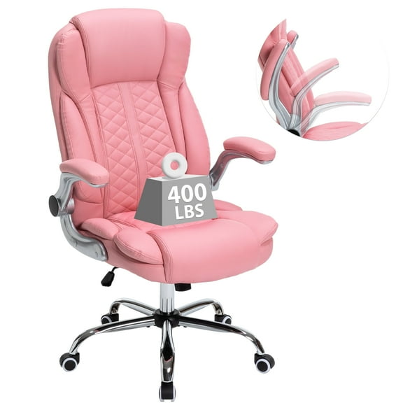 HESL Office Chair with Flip-Up Arms, Big and tall Office Chair with Rocking Mode, Desk Chair, Pink