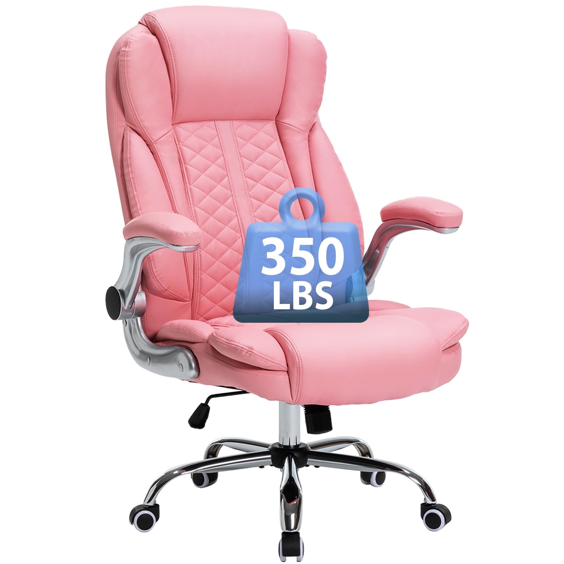 HESL Office Chair with Flip-Up Arms, Big and tall Office Chair with Rocking Mode, Desk Chair, Pink