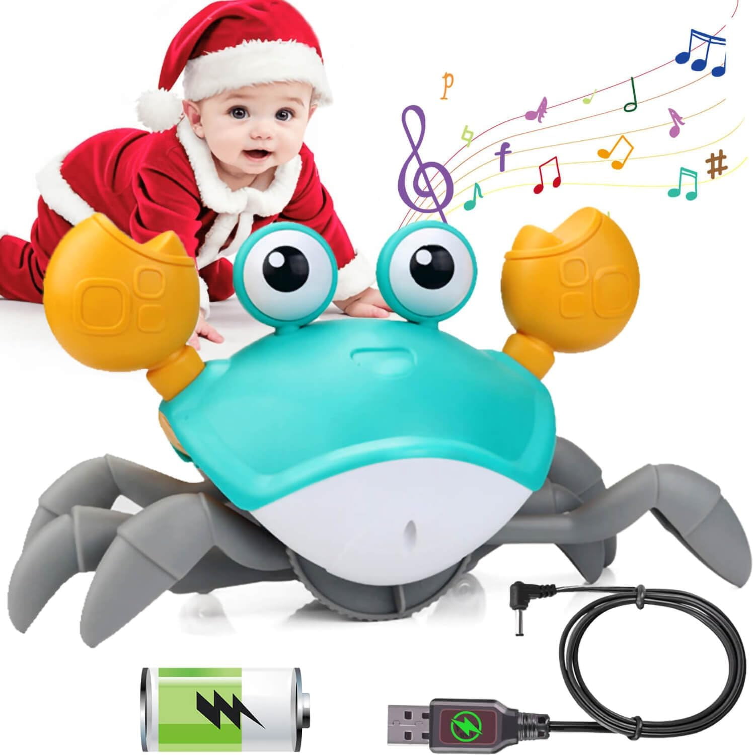 HESLAND Crawling Crab Moving Parts Ages 0 - 12 Baby Toy with Music and Light Green, 10.2 oz