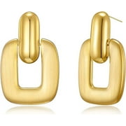 HESSAWELL Gold Brushed Drop Earrings for Women Large Statement Geometric Square Vintage Gold Dangle Earrings for Party Weeding
