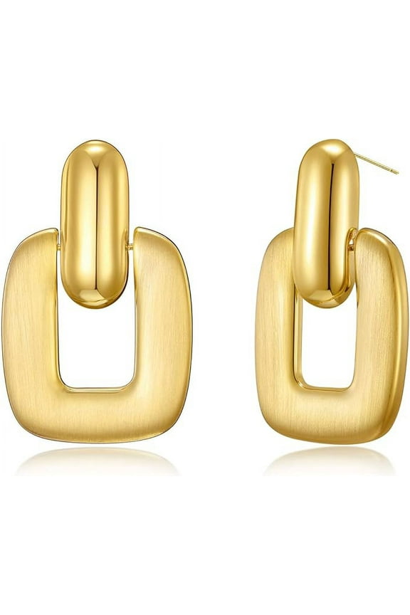 Gold Brushed Drop Earrings for Women Large Statement Geometric Square Vintage Gold Dangle Earrings for Party Weeding