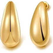 HESSAWELL Gold Chunky WaterDrop Earrings Polished Long Thick C Shaped Earrings for Women