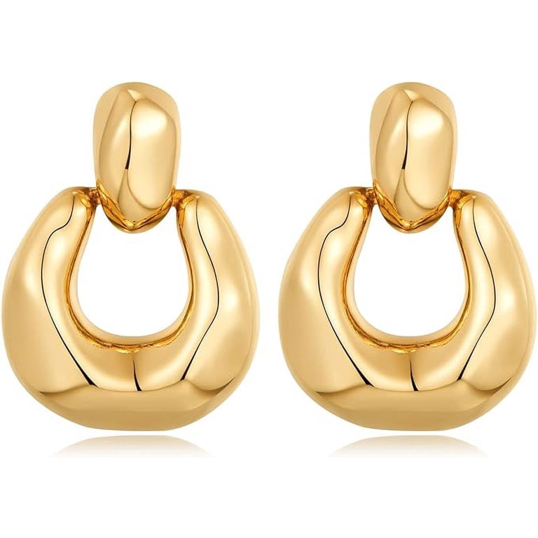 HESSAWELL Gold Earrings for Women, Everyday Small Statement Chunky Dangle Design, Door Knock Shape Drop for Girls - Walmart.com HESSAWELL Gold Earrings for Women, Everyday Small Statement Chunky Dangle Design, Door Knock Shape Drop for Girls - Walmart.com
