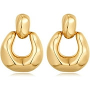 HESSAWELL Gold Dangle Earrings for Women Statement Chunky Small Cut Design Gold Drop Earrings Door Knock Shape Dangling Earrings for Girls
