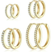 HESSAWELL Gold Hoop Earrings Set For Women Men Cubic Zirconia Hoop Earrings Set Lightweight Huggie Hoops Hypoallergenic Gold Earrings Set for Fashion Jewelry (4 Sizes)
