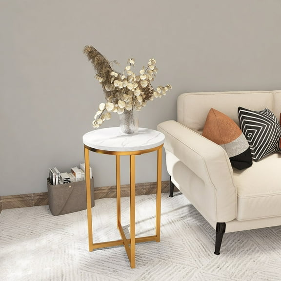 HESTINYSU Round Side Table, End Table, Black/Gold Metal Legs