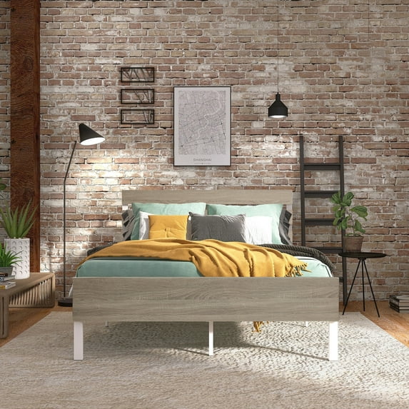 HESTINYSUS Metal and Wood Platform Bed Frame/No Box Boxes/Plate Support/Easy to Assemble/Queen Size/Brown