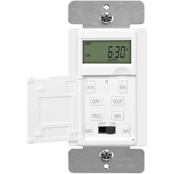 - HET01-C-W Programmable Digital Timer Switch for Lights, Fans, Motors, 7-Day18 ON/OFF Settings, Single Pole, Neutral Wire Required, UL Listed, HET01-C, White