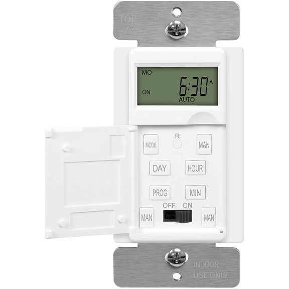 HET01-C-W Programmable Digital Timer Switch for Lights, Fans, Motors, 7-Day18 ON/OFF Timer Settings, Single Pole, Neutral Wire Required, UL Listed, HET01-C, White