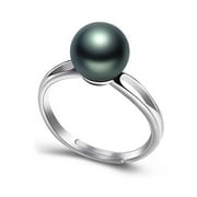 HETICA Black Pearl Rings for Women, Sliver 8mm Black Pearl Rings for Women Adjustable Open Ring Women Fashion Jewelry Gift